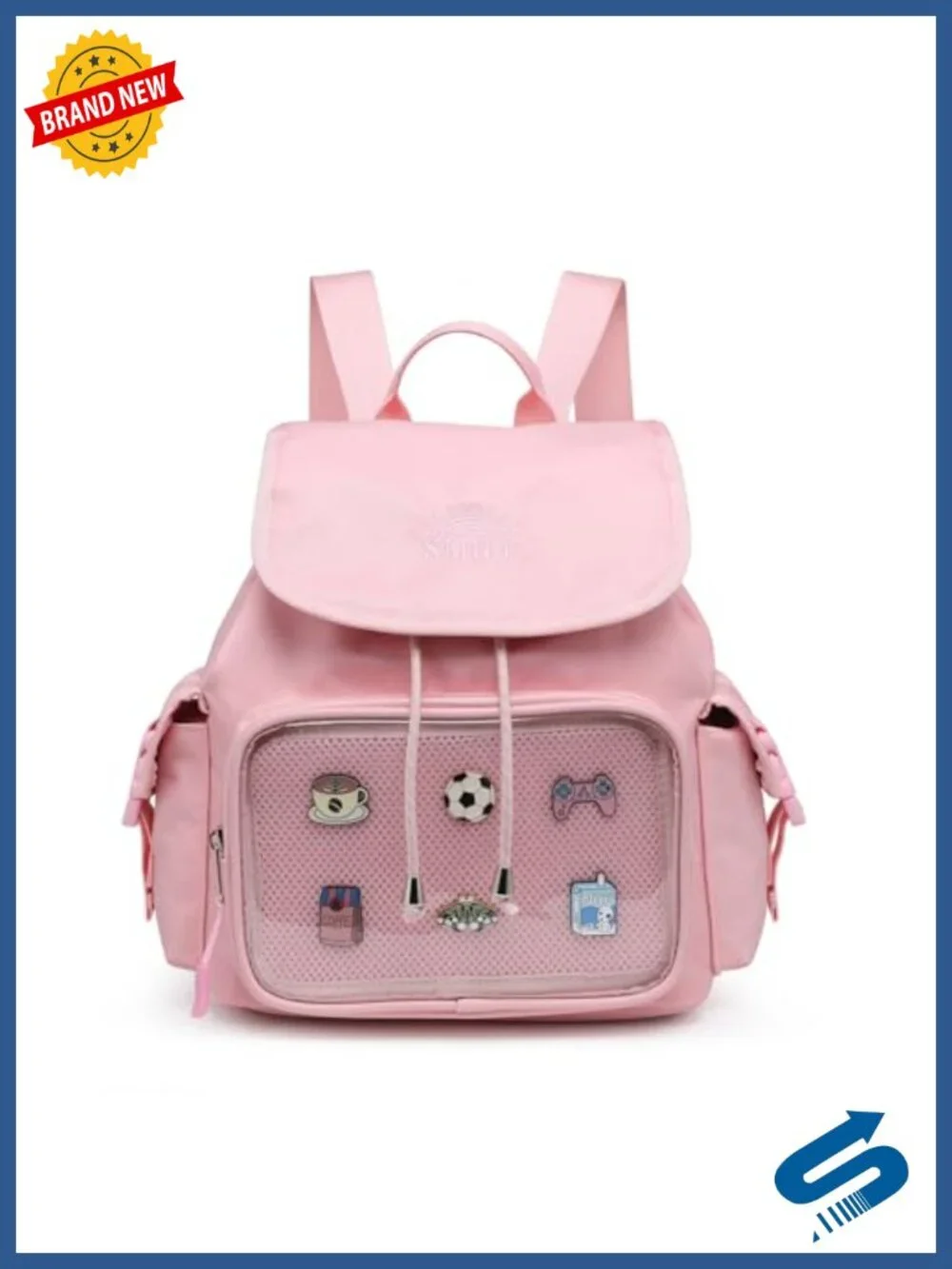 Kawaii Pin Display Backpack for Women Collectors, Water-Resistant Nylon Daypack